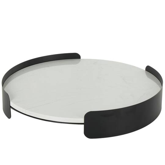 19" White Marble Round Living Room Décor Tray